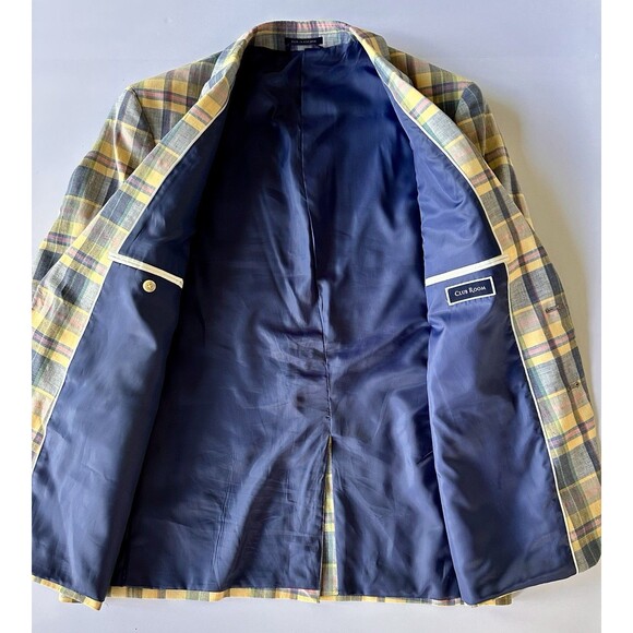Club Room Men's Size 44r Multicolor Plaid Linen Blend Blazer Jacket - Picture 13 of 16